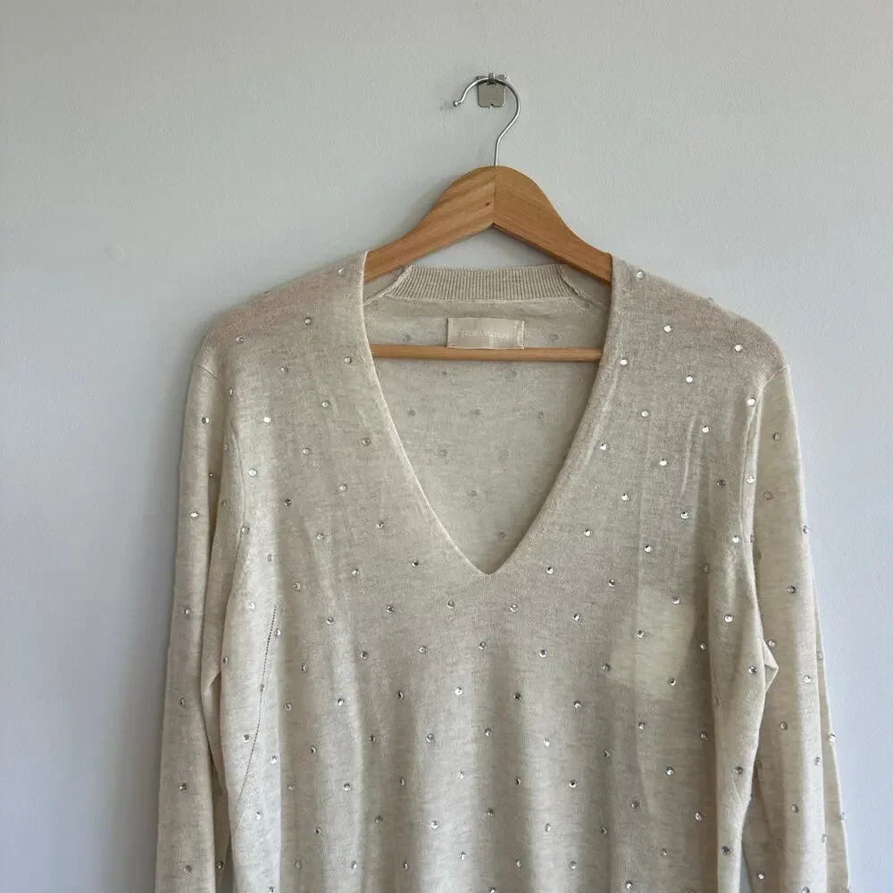 Zadig & Voltaire Elya Strass Embellished Cashmere Pullover Sweater Cream L NWT - Picture 4 of 10